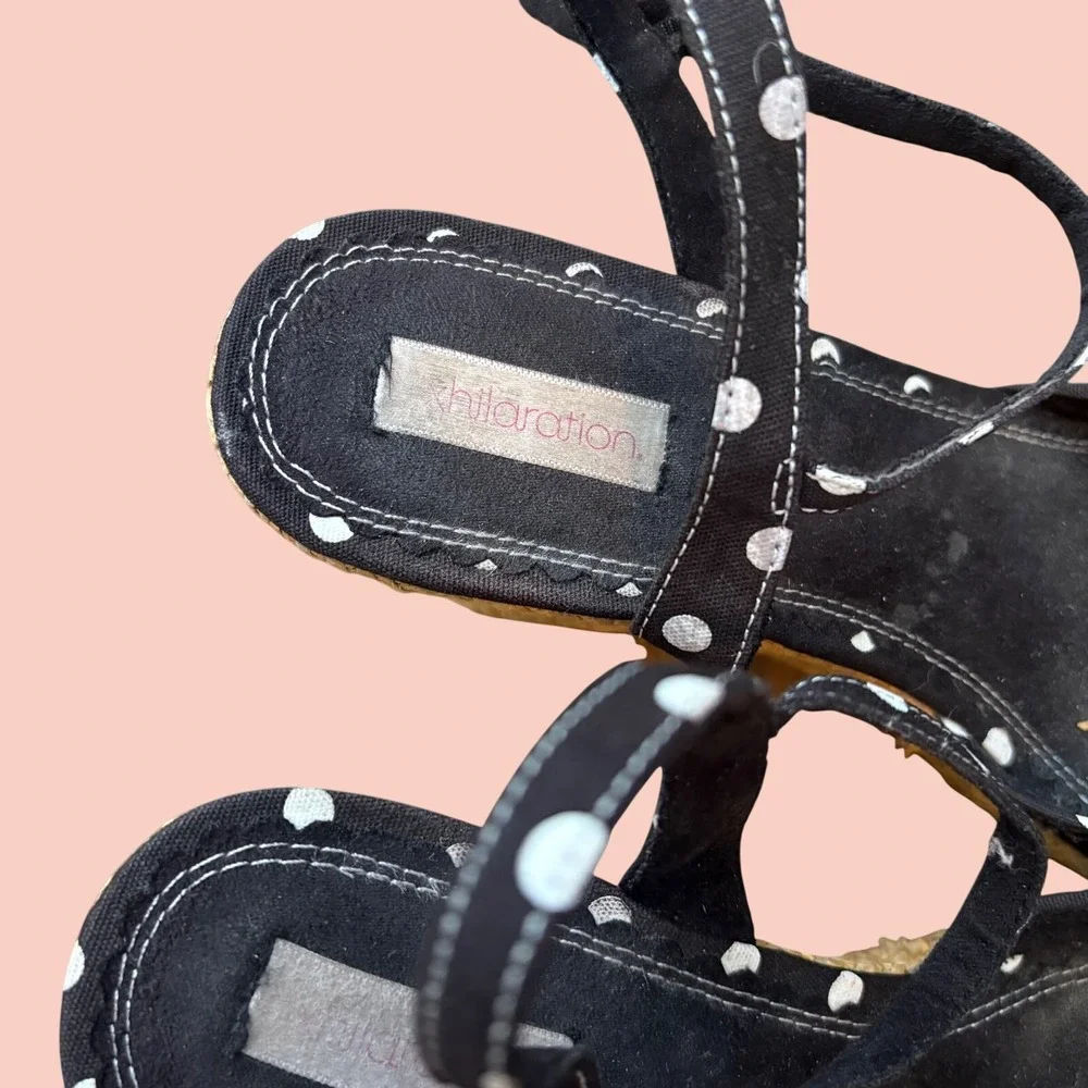 Vtg Y2K Glam Core Babydoll Xhilaration Polka Dot Bow Strappy Wicker Wedge Heel